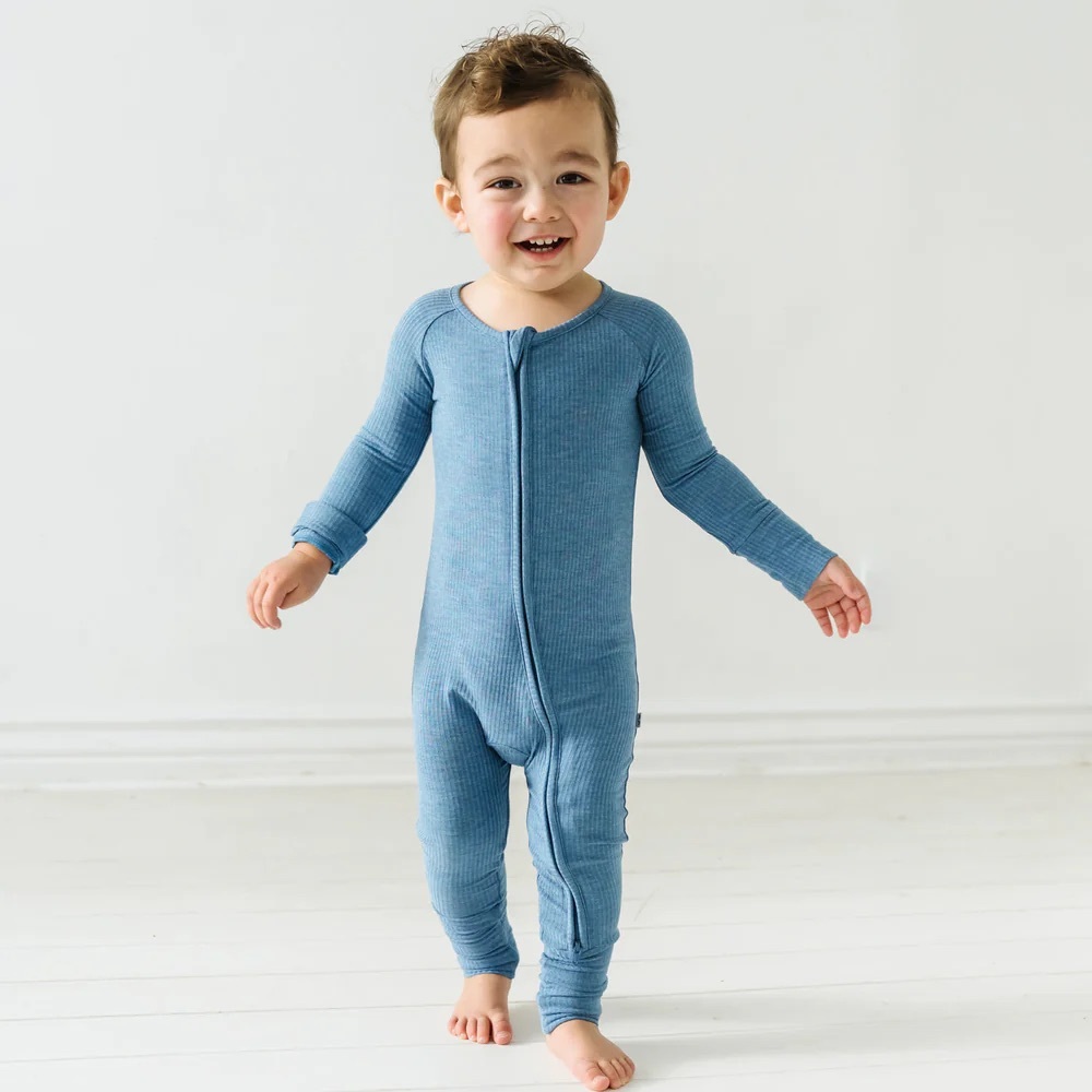 Little Sleepies Heather Blue Ribbed Zippy